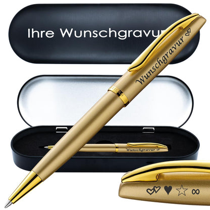 PeIikan Kugelschreiber mit Gravur als Geschenk | inkl. Etui schwarz mit Wunschgravur (Platz für 10 Stifte) | Emoji Gravur | Kugelschreiber Jazz Noble Elegance Gold