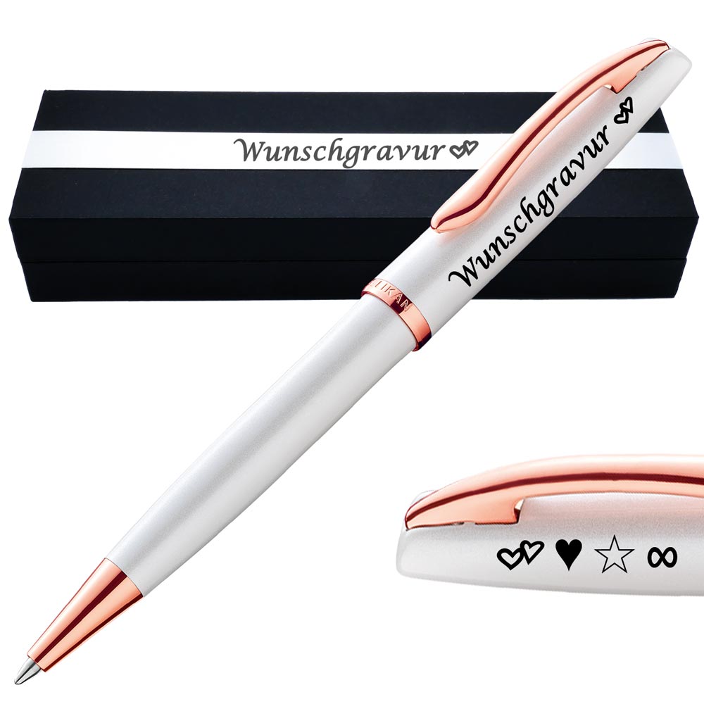 PeIikan Kugelschreiber mit Gravur als Geschenk | Emoji Gravur | Kugelschreiber Jazz Noble Elegance Perlmutt Weiß - mit AMAZON KONFIGURATOR direkt online gestalten