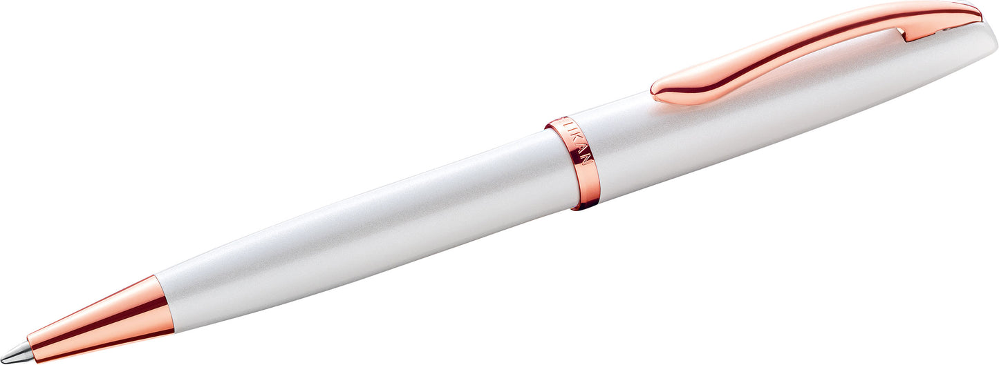PeIikan Kugelschreiber mit Gravur als Geschenk | inkl. Etui mit Wunschgravur (Platz für 10 Stifte) | Emoji Gravur | Kugelschreiber Jazz Noble Elegance Perlmutt Weiß