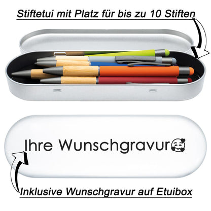 PeIikan Kugelschreiber mit Gravur als Geschenk | inkl. Etui mit Wunschgravur (Platz für 10 Stifte) | Emoji Gravur | Kugelschreiber Jazz Noble Elegance Carbon Schwarz