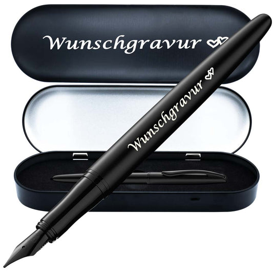 Pelikan Füllhalter Jazz® Noble Elegance mit Gravur als Geschenk | inkl. Etui mit Wunschgravur (Platz für 10 Stifte) | Emojis Gravur möglich | Farbe Carbon Schwarz | personalisiert mit Wunschgravur