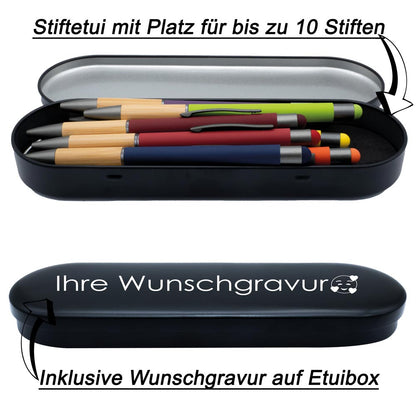 PeIikan Kugelschreiber mit Gravur als Geschenk | inkl. Etui mit Wunschgravur (Platz für 10 Stifte) | Emoji Gravur | Kugelschreiber Jazz Noble Elegance Silber