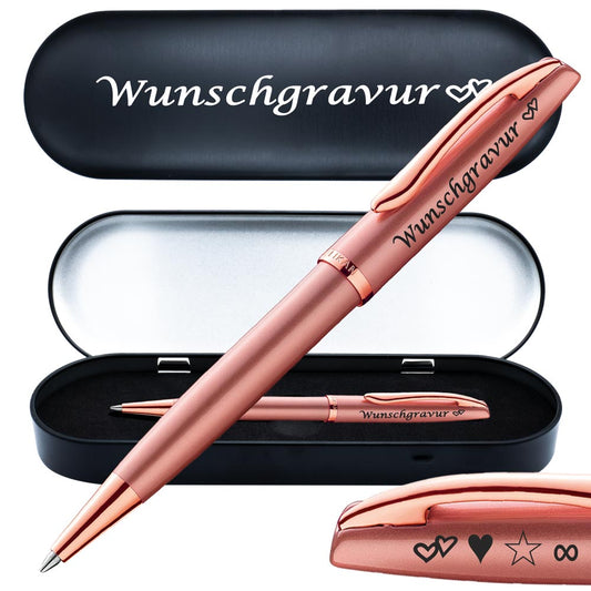 PeIikan Kugelschreiber mit Gravur als Geschenk | inkl. Etui mit Wunschgravur (Platz für 10 Stifte) | Emoji Gravur | Kugelschreiber Jazz Noble Elegance Pink Rose