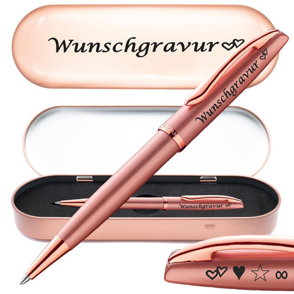 PeIikan Kugelschreiber mit Gravur als Geschenk | inkl. Etui mit Wunschgravur (Platz für 10 Stifte) | Emoji Gravur | Kugelschreiber Jazz Noble Elegance Pink Rose
