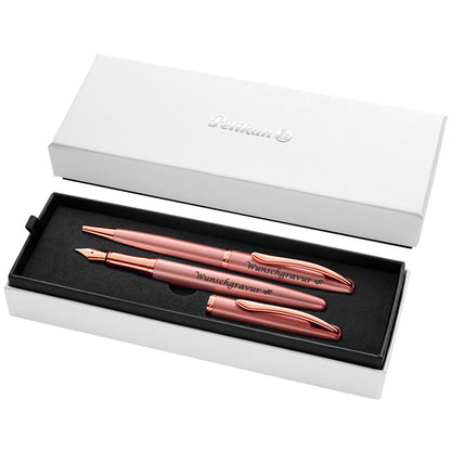 Pelikan Füller & Kugelschreiber Jazz® Noble Elegance im Set mit Wunschgravur | inkl. Geschenkeuti | Emoji Gravur | Pink Rose