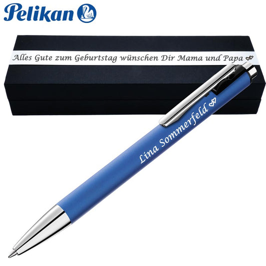 Pelikan Kugelschreiber Snap Blau Matt mit Wunschgravur inklusive Geschenkbox mit Gravur