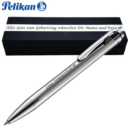 Pelikan Kugelschreiber Snap Silber Matt mit Wunschgravur inklusive Geschenkbox mit Gravur