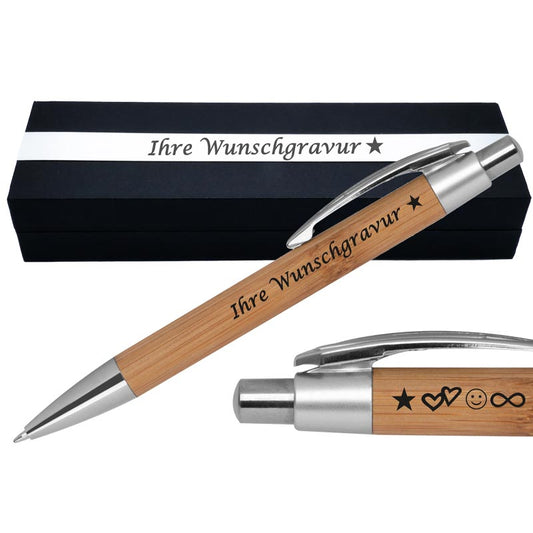 Kugelschreiber mit Gravur aus Bambus | blau schreibend | Kugelschreiber personalisiert |