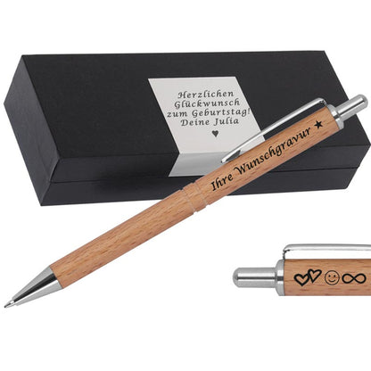 Kugelschreiber mit Gravur aus Holz | blau schreibend | Kugelschreiber personalisiert |