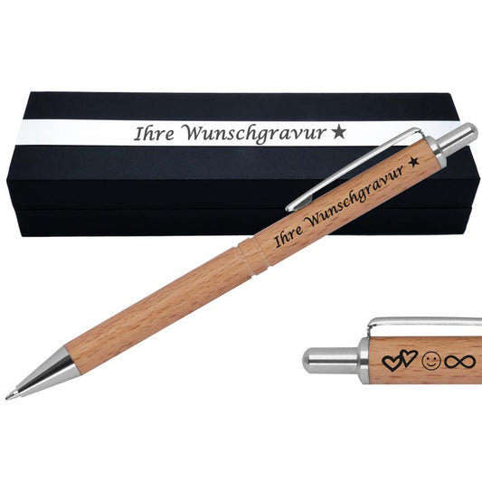 Kugelschreiber mit Gravur aus Holz | blau schreibend | Kugelschreiber personalisiert |