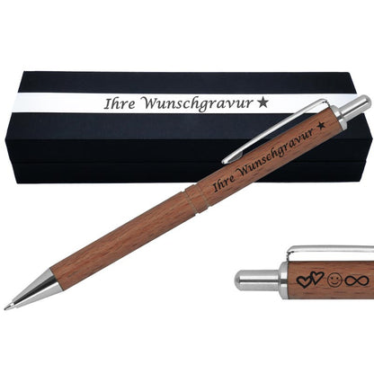 Kugelschreiber mit Gravur aus Holz | blau schreibend | Kugelschreiber personalisiert |