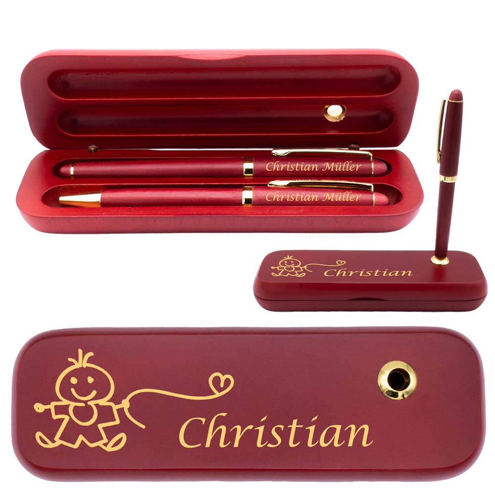 Holz Schreibset | Kugelschreiber und Füllfederhalter mit Wunschgravur | zzgl. Holzbox inkl. Wunschgravur | Holzbox mit Kugelschreiberständer…