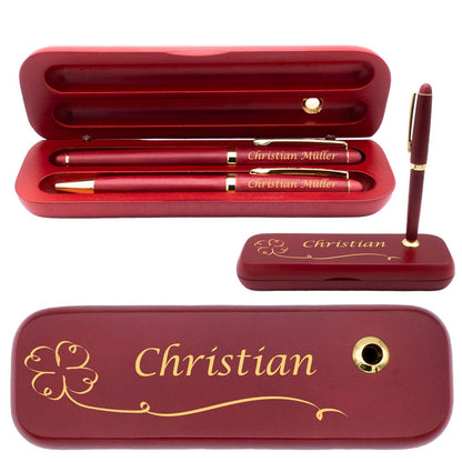 Holz Schreibset | Kugelschreiber und Füllfederhalter mit Wunschgravur | zzgl. Holzbox inkl. Wunschgravur | Holzbox mit Kugelschreiberständer…