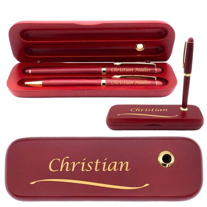 Holz Schreibset | Kugelschreiber und Füllfederhalter mit Wunschgravur | zzgl. Holzbox inkl. Wunschgravur | Holzbox mit Kugelschreiberständer…