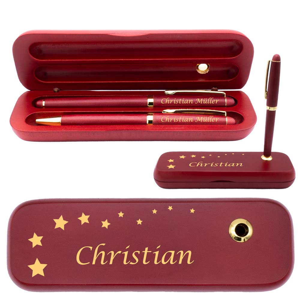 Holz Schreibset | Kugelschreiber und Füllfederhalter mit Wunschgravur | zzgl. Holzbox inkl. Wunschgravur | Holzbox mit Kugelschreiberständer…