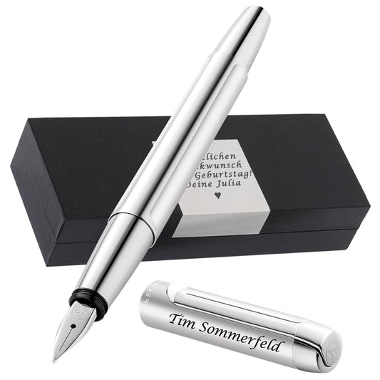 Pelikan Kugelschreiber Pura® K40 Silber mit Gravur | inkl. Geschenkbox personalisiert | Aluminium | Farbe silber