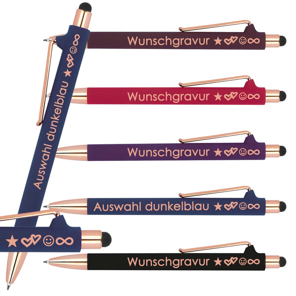 Kugelschreiber mit Gravur | blau schreibend | Touchfunktion | personalisierte Kullis | Werbegeschenk mit Gravur | Gravierter Kugelschreiber mit Name