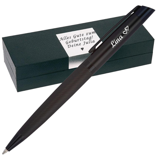 CrisMa Drehkugelschreiber aus Edelstahl mit Gravur | Geschenkbox inkl. Gravur | Edelstahl | blau schreibende Großraummine | mattes Design