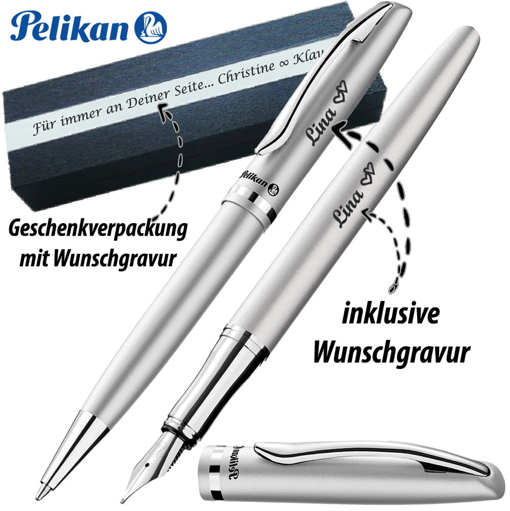 Pelikan Schreibset Jazz Elegance Silber, 1 Kugelschreiber,1 Füllhalter