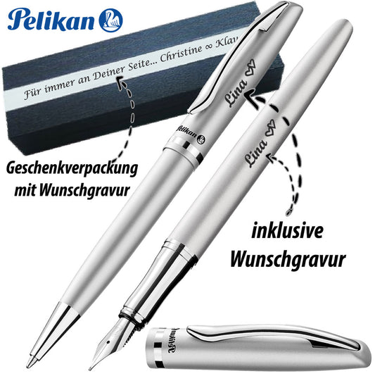 Pelikan Schreibset Jazz Elegance Silber, 1 Kugelschreiber,1 Füllhalter