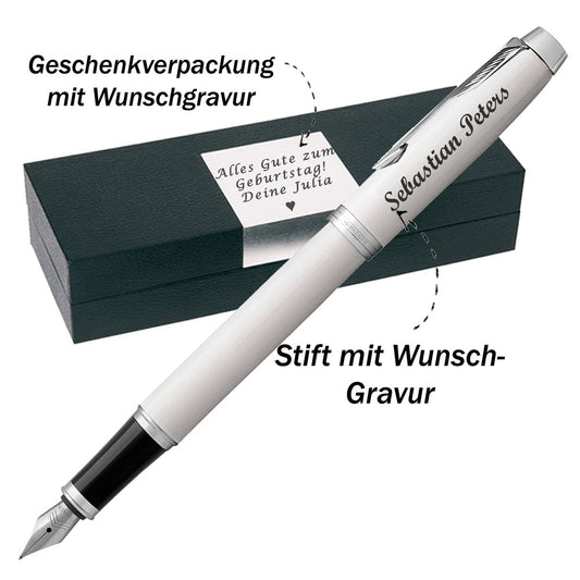PARKER IM CORE White Lacquer C.C. Füllfederhalter mit Gravur