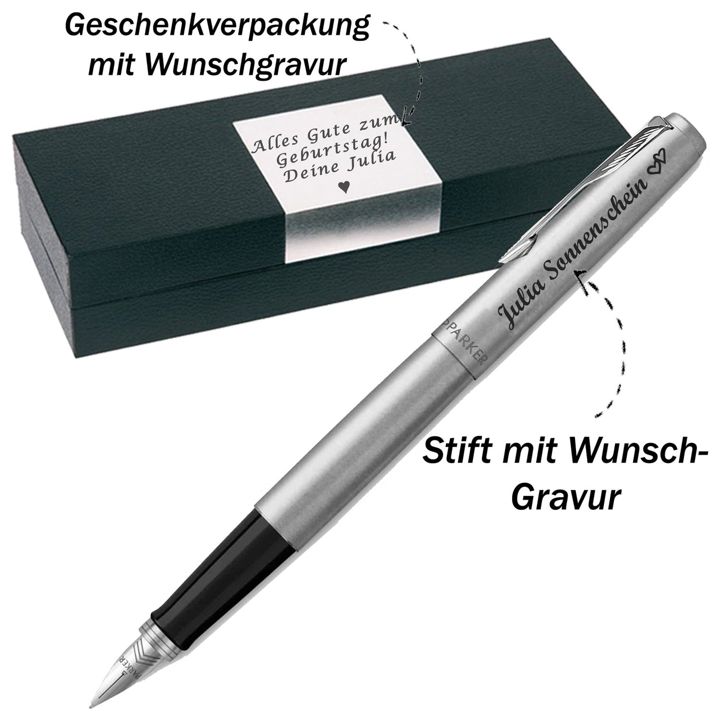 PARKER Füller mit Gravur - JOTTER FÜLLFEDERHALTER Edelstahl C.C.