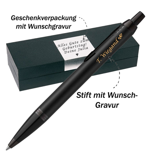Parker IM Achromatic Matt Black BT Kugelschreiber mit Gravur
