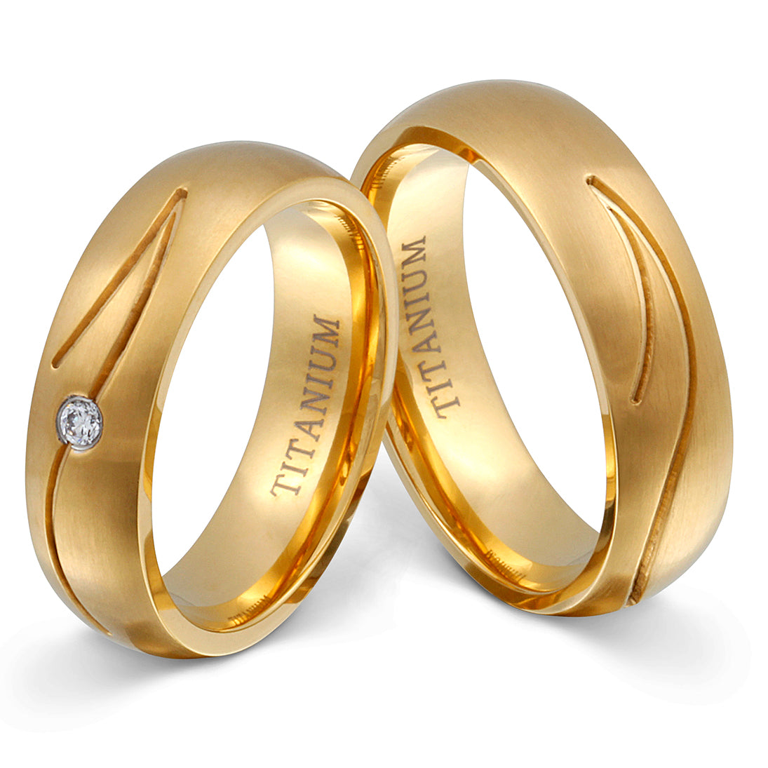 Golden River Partnerring-Set mit Lasergravur