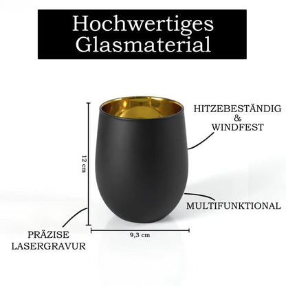 Personalisiertes Windlicht mit Gravur | Motivwahl: Herz, Blume, Ring, Taube | Name + Spruch auf Glas | Geschenk für Frauen, Mama &amp; Paare | Hochzeit, Geburtstag, Valentinstag | Schwarz