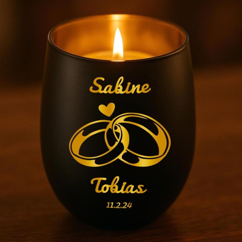 Personalisiertes Windlicht mit Gravur | Motivwahl: Herz, Blume, Ring, Taube | Name + Spruch auf Glas | Geschenk für Frauen, Mama &amp; Paare | Hochzeit, Geburtstag, Valentinstag | Schwarz
