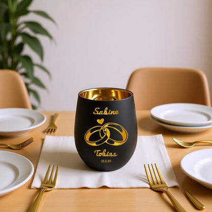 Personalisiertes Windlicht mit Gravur | Motivwahl: Herz, Blume, Ring, Taube | Name + Spruch auf Glas | Geschenk für Frauen, Mama &amp; Paare | Hochzeit, Geburtstag, Valentinstag | Schwarz