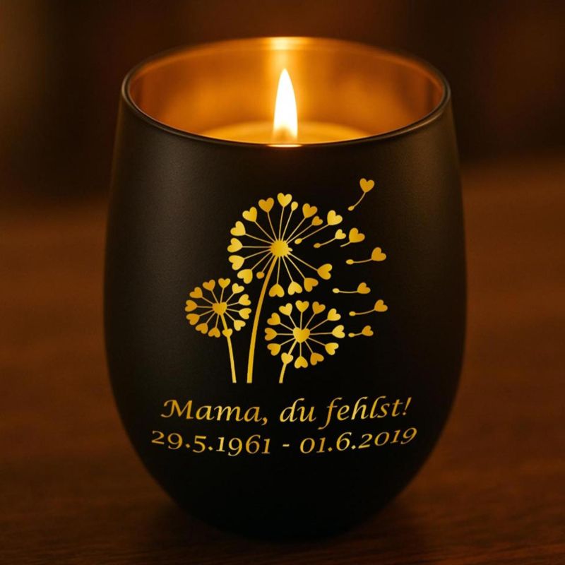 Personalisiertes Windlicht mit Gravur | Motivwahl: Herz, Blume, Ring, Taube | Name + Spruch auf Glas | Geschenk für Frauen, Mama &amp; Paare | Hochzeit, Geburtstag, Valentinstag | Schwarz