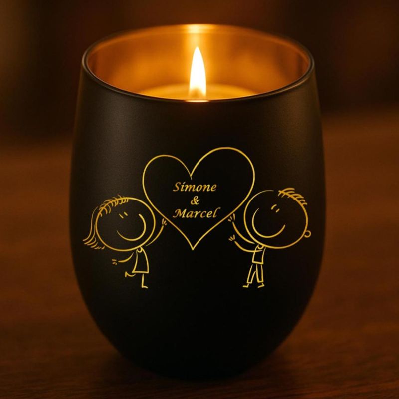 Personalisiertes Windlicht mit Gravur | Motivwahl: Herz, Blume, Ring, Taube | Name + Spruch auf Glas | Geschenk für Frauen, Mama &amp; Paare | Hochzeit, Geburtstag, Valentinstag | Schwarz