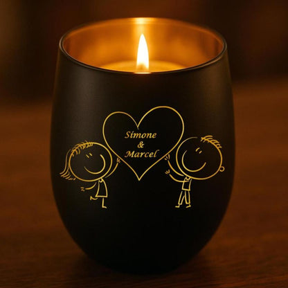 Personalisiertes Windlicht mit Gravur | Motivwahl: Herz, Blume, Ring, Taube | Name + Spruch auf Glas | Geschenk für Frauen, Mama &amp; Paare | Hochzeit, Geburtstag, Valentinstag | Schwarz