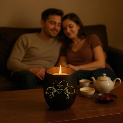 Personalisiertes Windlicht mit Gravur | Motivwahl: Herz, Blume, Ring, Taube | Name + Spruch auf Glas | Geschenk für Frauen, Mama &amp; Paare | Hochzeit, Geburtstag, Valentinstag | Schwarz