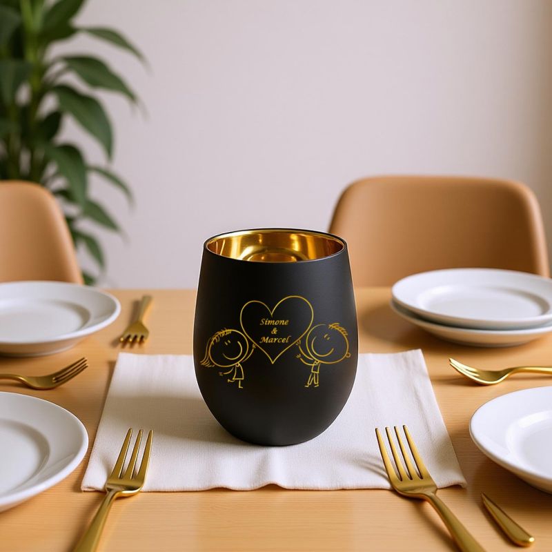 Personalisiertes Windlicht mit Gravur | Motivwahl: Herz, Blume, Ring, Taube | Name + Spruch auf Glas | Geschenk für Frauen, Mama &amp; Paare | Hochzeit, Geburtstag, Valentinstag | Schwarz