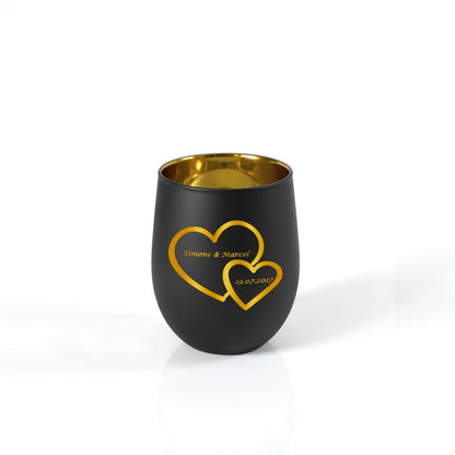 Personalisiertes Windlicht mit Gravur | Motivwahl: Herz, Blume, Ring, Taube | Name + Spruch auf Glas | Geschenk für Frauen, Mama &amp; Paare | Hochzeit, Geburtstag, Valentinstag | Schwarz