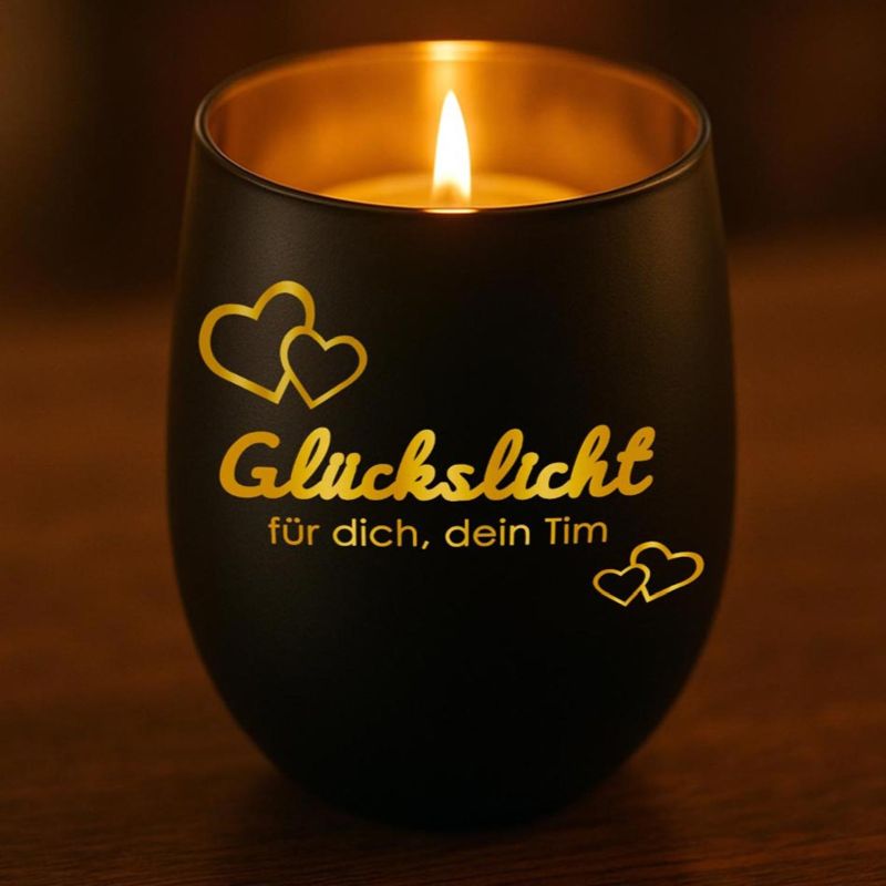 Personalisiertes Windlicht mit Gravur | Motivwahl: Herz, Blume, Ring, Taube | Name + Spruch auf Glas | Geschenk für Frauen, Mama &amp; Paare | Hochzeit, Geburtstag, Valentinstag | Schwarz