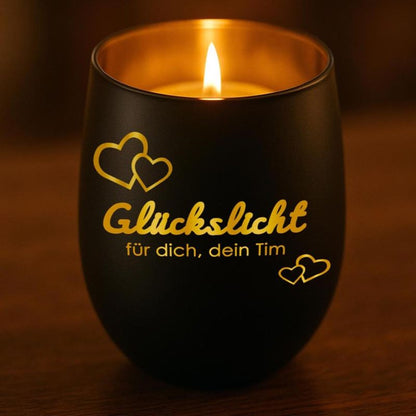 Personalisiertes Windlicht mit Gravur | Motivwahl: Herz, Blume, Ring, Taube | Name + Spruch auf Glas | Geschenk für Frauen, Mama &amp; Paare | Hochzeit, Geburtstag, Valentinstag | Schwarz