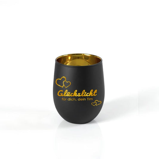 Personalisiertes Windlicht mit Gravur | Motivwahl: Herz, Blume, Ring, Taube | Name + Spruch auf Glas | Geschenk für Frauen, Mama &amp; Paare | Hochzeit, Geburtstag, Valentinstag | Schwarz