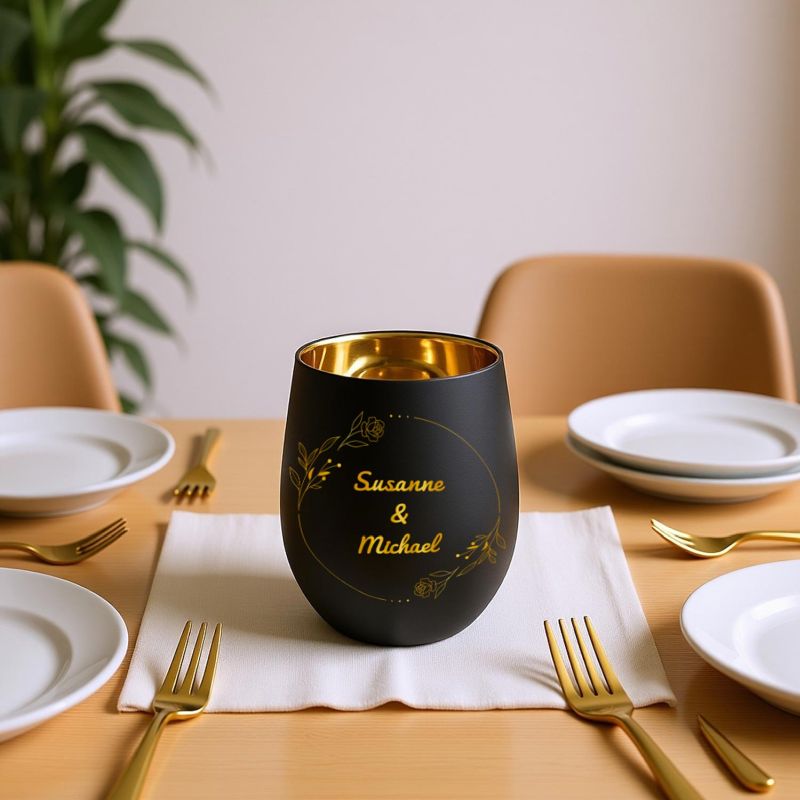 Personalisiertes Windlicht mit Gravur | Motivwahl: Herz, Blume, Ring, Taube | Name + Spruch auf Glas | Geschenk für Frauen, Mama &amp; Paare | Hochzeit, Geburtstag, Valentinstag | Schwarz