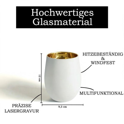 Personalisiertes Windlicht mit Gravur | Motivwahl: Herz, Blume, Ring, Taube | Name + Spruch auf Glas | Geschenk für Frauen, Mama & Paare | Hochzeit, Geburtstag, Valentinstag | Weiß