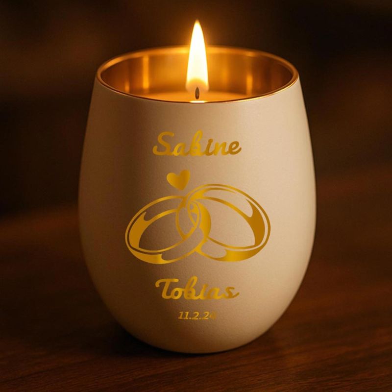 Personalisiertes Windlicht mit Gravur | Motivwahl: Herz, Blume, Ring, Taube | Name + Spruch auf Glas | Geschenk für Frauen, Mama & Paare | Hochzeit, Geburtstag, Valentinstag | Weiß