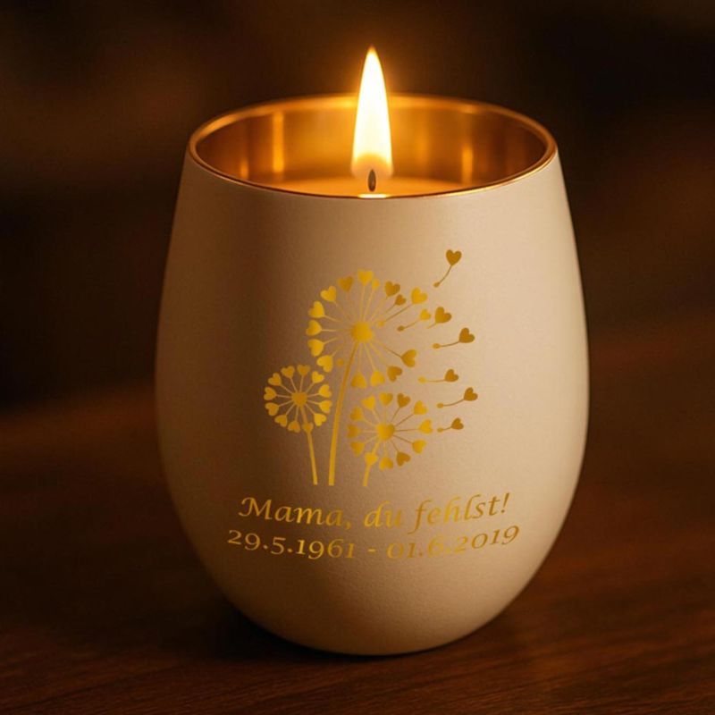 Personalisiertes Windlicht mit Gravur | Motivwahl: Herz, Blume, Ring, Taube | Name + Spruch auf Glas | Geschenk für Frauen, Mama & Paare | Hochzeit, Geburtstag, Valentinstag | Weiß