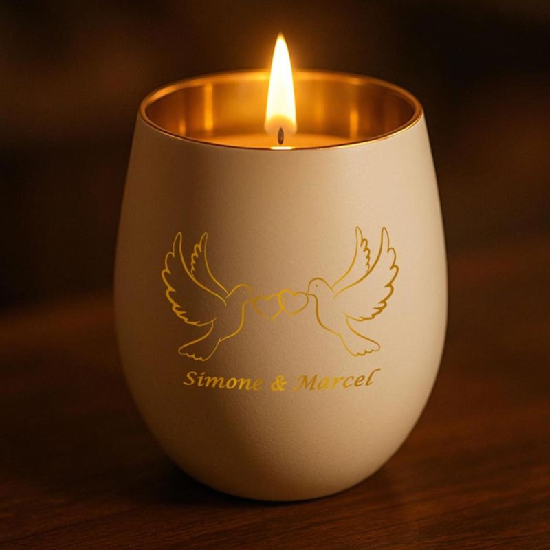 Personalisiertes Windlicht mit Gravur | Motivwahl: Herz, Blume, Ring, Taube | Name + Spruch auf Glas | Geschenk für Frauen, Mama & Paare | Hochzeit, Geburtstag, Valentinstag | Weiß