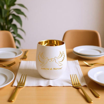 Personalisiertes Windlicht mit Gravur | Motivwahl: Herz, Blume, Ring, Taube | Name + Spruch auf Glas | Geschenk für Frauen, Mama & Paare | Hochzeit, Geburtstag, Valentinstag | Weiß