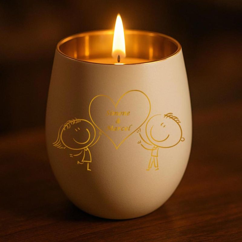 Personalisiertes Windlicht mit Gravur | Motivwahl: Herz, Blume, Ring, Taube | Name + Spruch auf Glas | Geschenk für Frauen, Mama & Paare | Hochzeit, Geburtstag, Valentinstag | Weiß