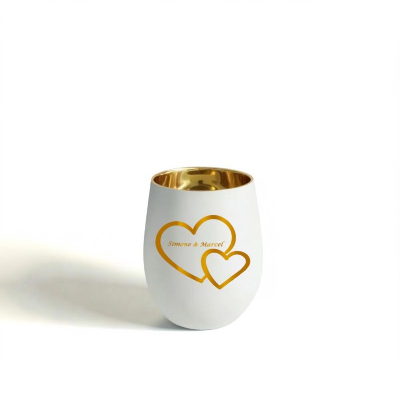 Personalisiertes Windlicht mit Gravur | Motivwahl: Herz, Blume, Ring, Taube | Name + Spruch auf Glas | Geschenk für Frauen, Mama & Paare | Hochzeit, Geburtstag, Valentinstag | Weiß