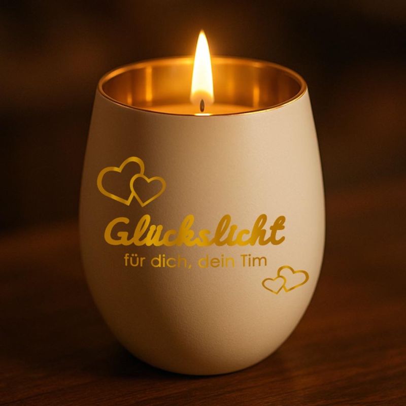 Personalisiertes Windlicht mit Gravur | Motivwahl: Herz, Blume, Ring, Taube | Name + Spruch auf Glas | Geschenk für Frauen, Mama & Paare | Hochzeit, Geburtstag, Valentinstag | Weiß