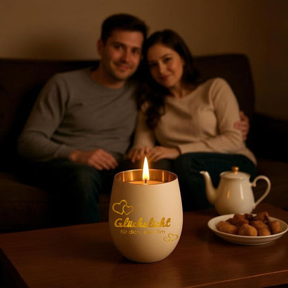 Personalisiertes Windlicht mit Gravur | Motivwahl: Herz, Blume, Ring, Taube | Name + Spruch auf Glas | Geschenk für Frauen, Mama & Paare | Hochzeit, Geburtstag, Valentinstag | Weiß